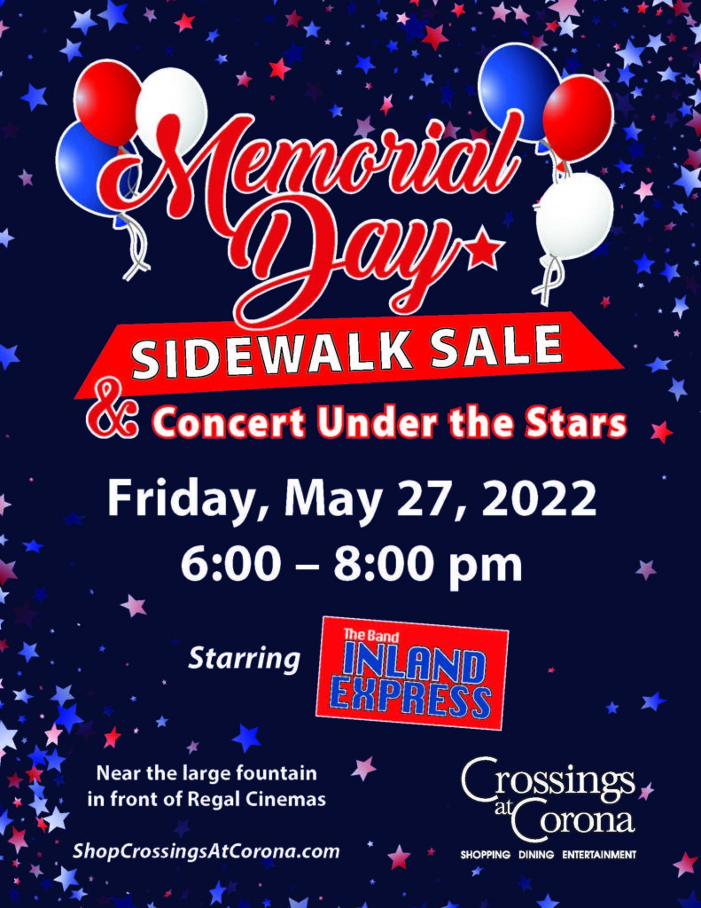 Memorial Day Sidewalk Sale & Concert Under the Stars @ Crossings at Corona