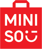 Miniso logo featuring white “MINI SO” text and a smiling face icon on a red shopping bag background.